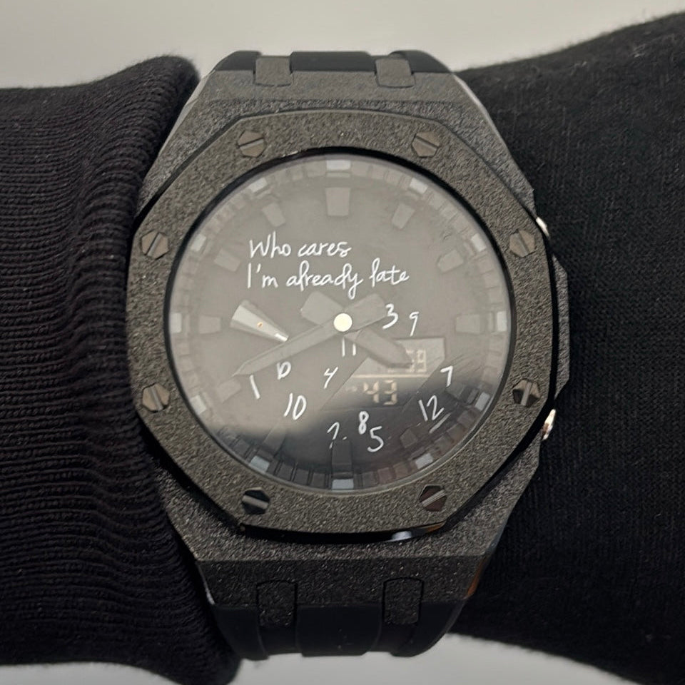Custom GA-2100 "Who Cares I'm Already Late" Rubber Strap